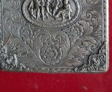 vintage silver plated repousse cigarette case mythological scene.