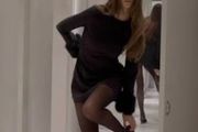 H&amp;M black mini dress with fur cuff sleeves size XS