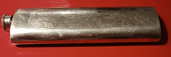 Pewter whiskey flask/ The one That got away