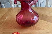 Price drop Stunning Oversized Cranberry Glass Vase . Hand blown glass with ruffle edge