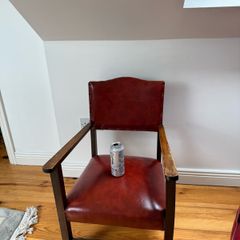 Vintage Wooden Armchair Red Leather Seat