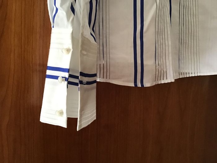 M&S Ladies White & Blue Striped Long Sleeve Blouse Size 14