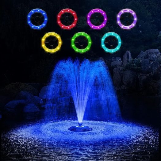 Pond Floating Fountain with 2500L/H Fountain Pump, Color-Changing LED Lights, 27 FT Power Cord, 3 Spray Patterns, for Outdoor Pond Pool, Black