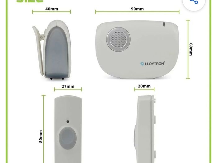 LLOYTRON Wireless Portable Door Bell PLUS 2 Chimes