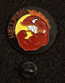 The simpsons, hellfish, pin back badge.