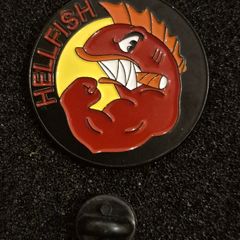 The simpsons, hellfish, pin back badge.
