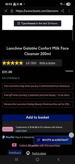 Lancome Lait Galatee confort