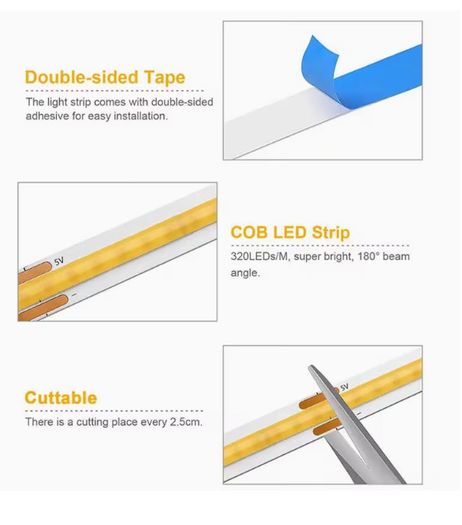 10M LITSHOW Motion Sensor LED Strip Light, USB Powered Auto On/Off Switch, Adjustable Brightness White And Warm Light,