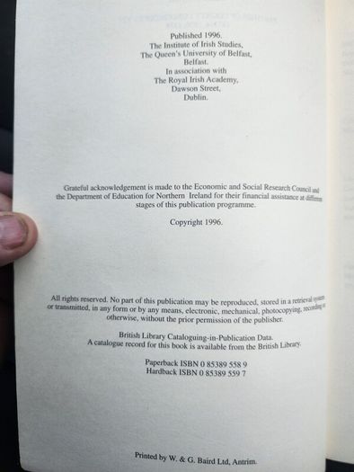 Parishes Of Of Co Derry X1v 1833-4,1836,2838. Ordinance Survey Of Memoirs Of Ireland.  First Edition Paperback In Good Condition.