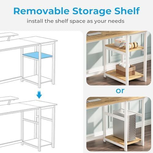 Office Desk with Monitor Stand,100cm with Reversible Storage Shelves