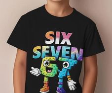 Colorful Block Number 67 Letter Pattern Print T-Shirt