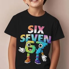 Colorful Block Number 67 Letter Pattern Print T-Shirt