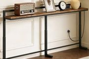 200 cm Slim Console Table with Adjustable Height (70 cm-90 cm), Behind Sofa Table Skinny with Outlet, Long Entryway Table, Couch Table Behind Sofa for Living Room, Rustic Brown