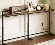 200 cm Slim Console Table with Adjustable Height (70 cm-90 cm), Behind Sofa Table Skinny with Outlet, Long Entryway Table, Couch Table Behind Sofa for Living Room, Rustic Brown