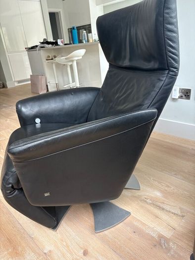 Rolf Benz Black Leather Swivel Recliner