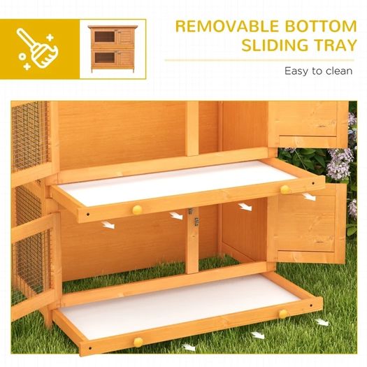 2-Tier Wooden Rabbit Hutch Guinea Pig Hutch Duck House Double Decker Pet Cage with Sliding Tray