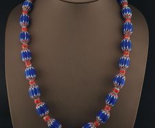 Vintage Venetian Style Chevron Tade Glass Beads Necklace