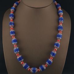 Vintage Venetian Style Chevron Tade Glass Beads Necklace