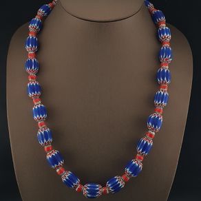 Vintage Venetian Style Chevron Tade Glass Beads Necklace