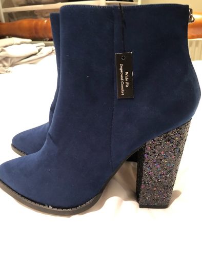 New Look Navy short Boots with glitter heel