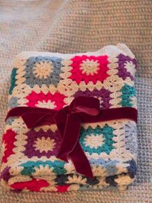 Handmade Crochet Baby Blanket. Colorful Granny Square Design