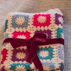 Handmade Crochet Baby Blanket. Colorful Granny Square Design