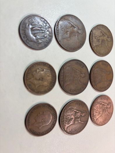 6 UK one pence and 3 UK half pence