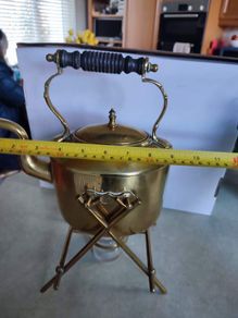 Antique Brass Tilting Kettle on Stand.