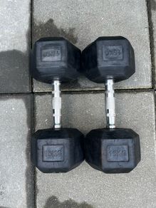 2x15kg rubber hex dumbbells