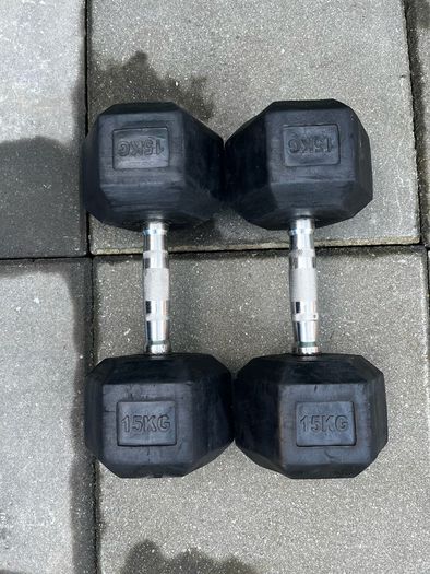 2x15kg rubber hex dumbbells