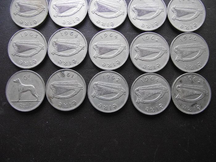20 Irish 6 pence coins (1942-1967)