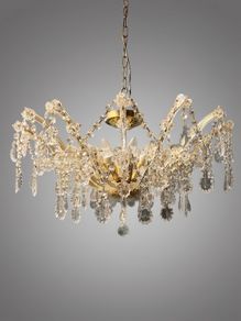 Elegant Marie Theresa Semi Flush Brass & Crystal 8 Light Chandelier