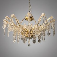 Elegant Marie Theresa Semi Flush Brass & Crystal 8 Light Chandelier