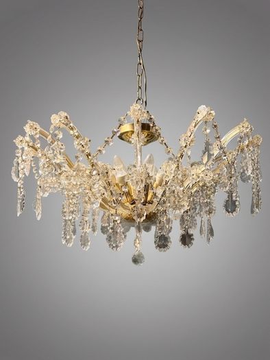 Elegant Marie Theresa Semi Flush Brass & Crystal 8 Light Chandelier