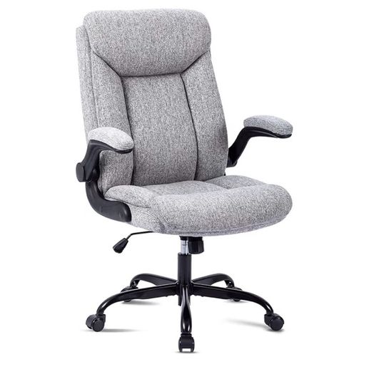 Office Chair for Home Office, Ergonomic Heavy Duty Desk Chair with Flip-up Arms & Lumbar Support, Comfortable Padded Swivel Computer Chair for Bedroom Study, 150KG Capacity, Grey