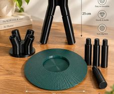 3D Printed Portable Mini Side Table, Pine Green & Black, 25cm, Camping & Home