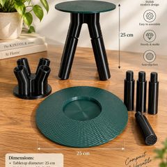3D Printed Portable Mini Side Table, Pine Green & Black, 25cm, Camping & Home