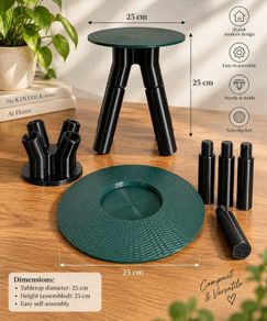 3D Printed Portable Mini Side Table, Pine Green & Black, 25cm, Camping & Home