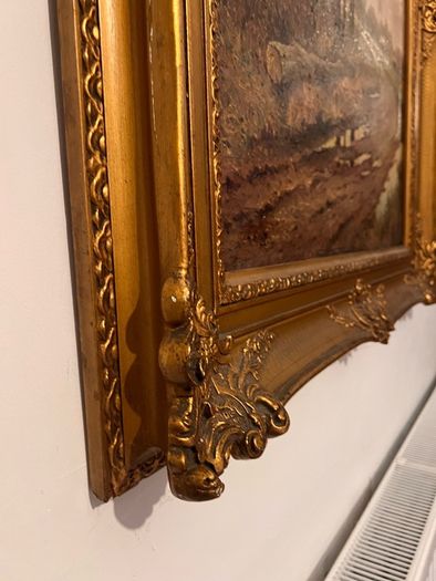 Large French oil painting in antique frame