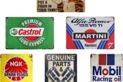 Set of 6 Vintage Metal Signs (20 x 30 cm) Tin Signs - Retro Wall Decoration for Garage, Workshop, Bar | Classic Automotive Wall Art