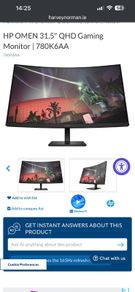 Monitor - HP OMEN 31.5 inch QHD 165Hz Curved Monitor