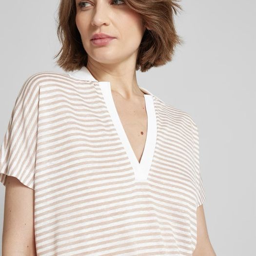 BOSS Enelina Striped V-Neck Polo Top