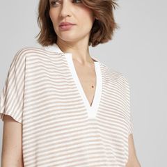 BOSS Enelina Striped V-Neck Polo Top