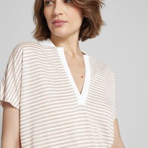 BOSS Enelina Striped V-Neck Polo Top