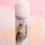 Easter spring brown bunnies in purple wreath decorative pillar candle centerpiece home table decor Image 2