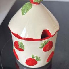 Vintage Ceramic Porcelain Strawberry Sugar Bowl