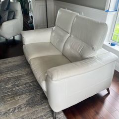 White Leather sofa and foot stool