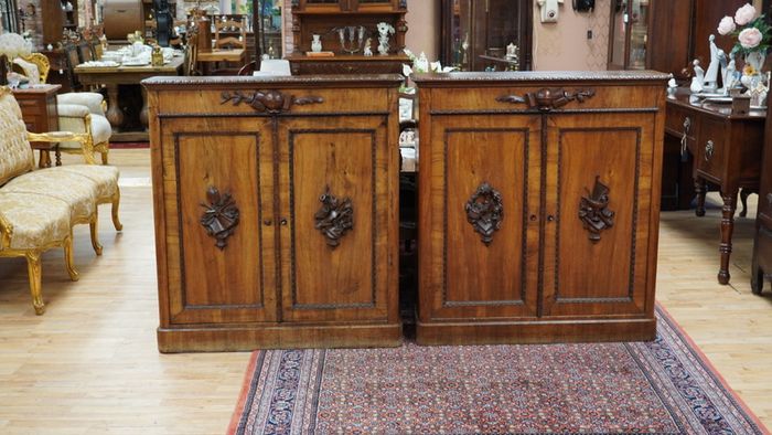 Pair of Antique Carved Walnut Cabinets