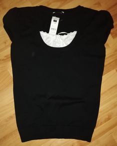 Black Jumper with white blouse lace inset