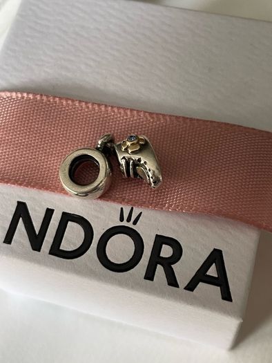 Pandora charm baby boy boot 14k gold and blue Cz